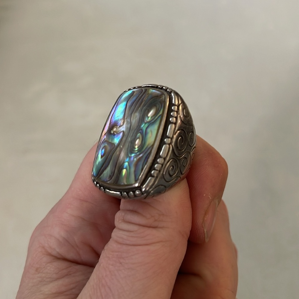 Abalone 925 Thai sterling silver ring size 7 with swirl designs